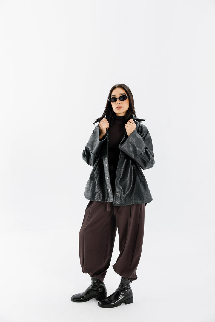 Interlaced Leather Jacket - Black