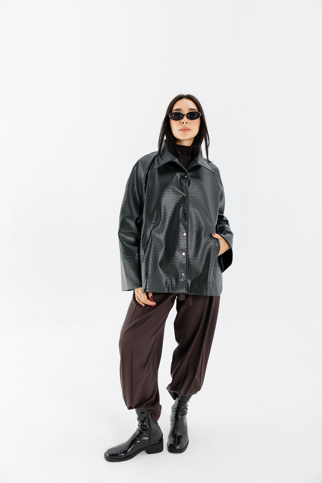 Interlaced Leather Jacket - Black