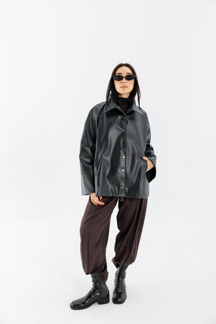 Interlaced Leather Jacket - Black