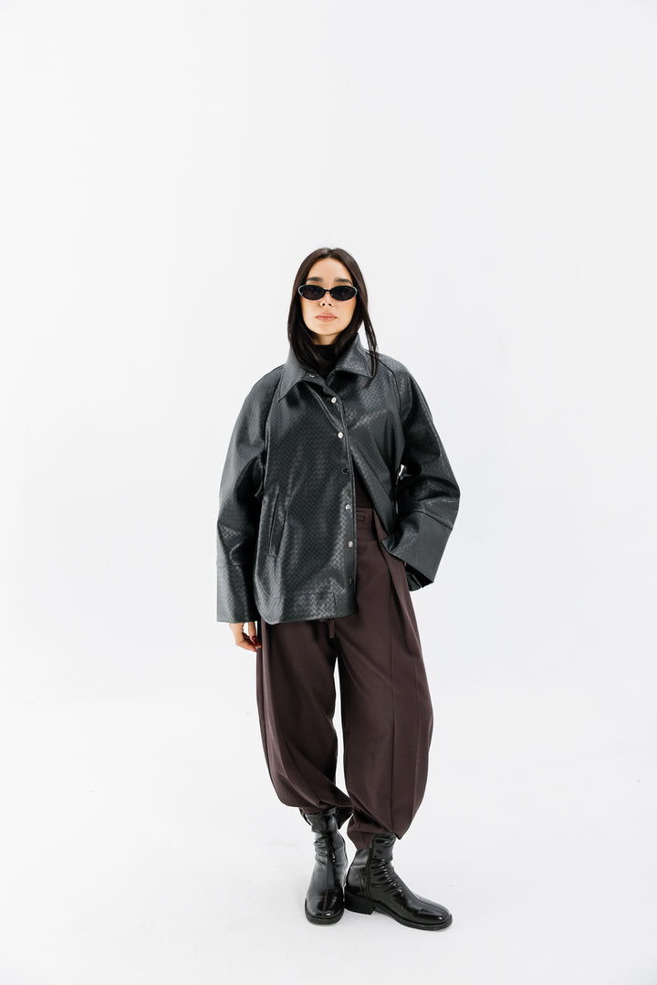 Interlaced Leather Jacket - Black