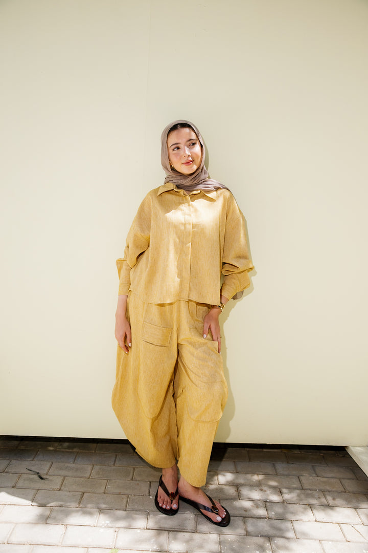 Breeze Balloon Linen Pants - Mustard