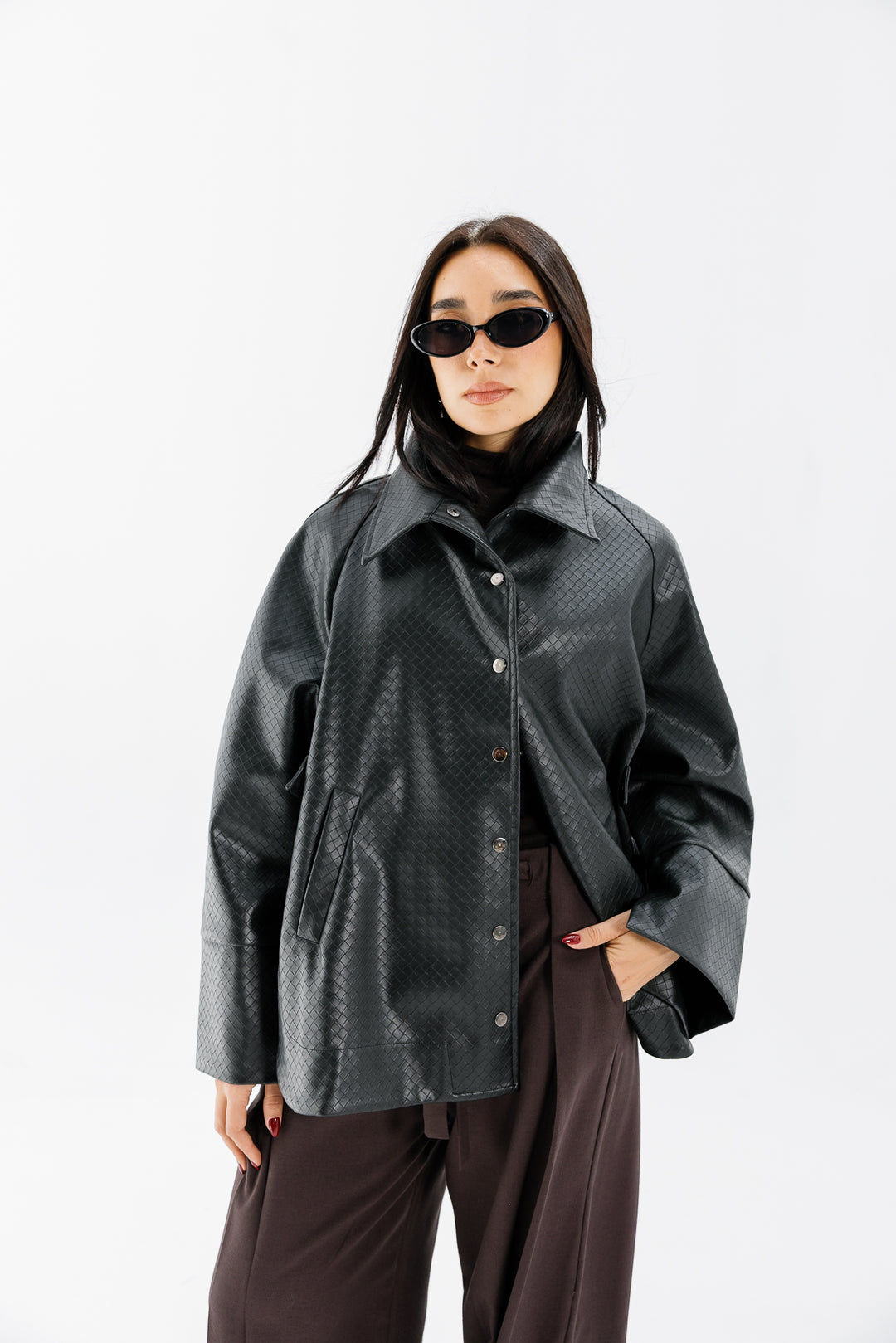 Interlaced Leather Jacket - Black
