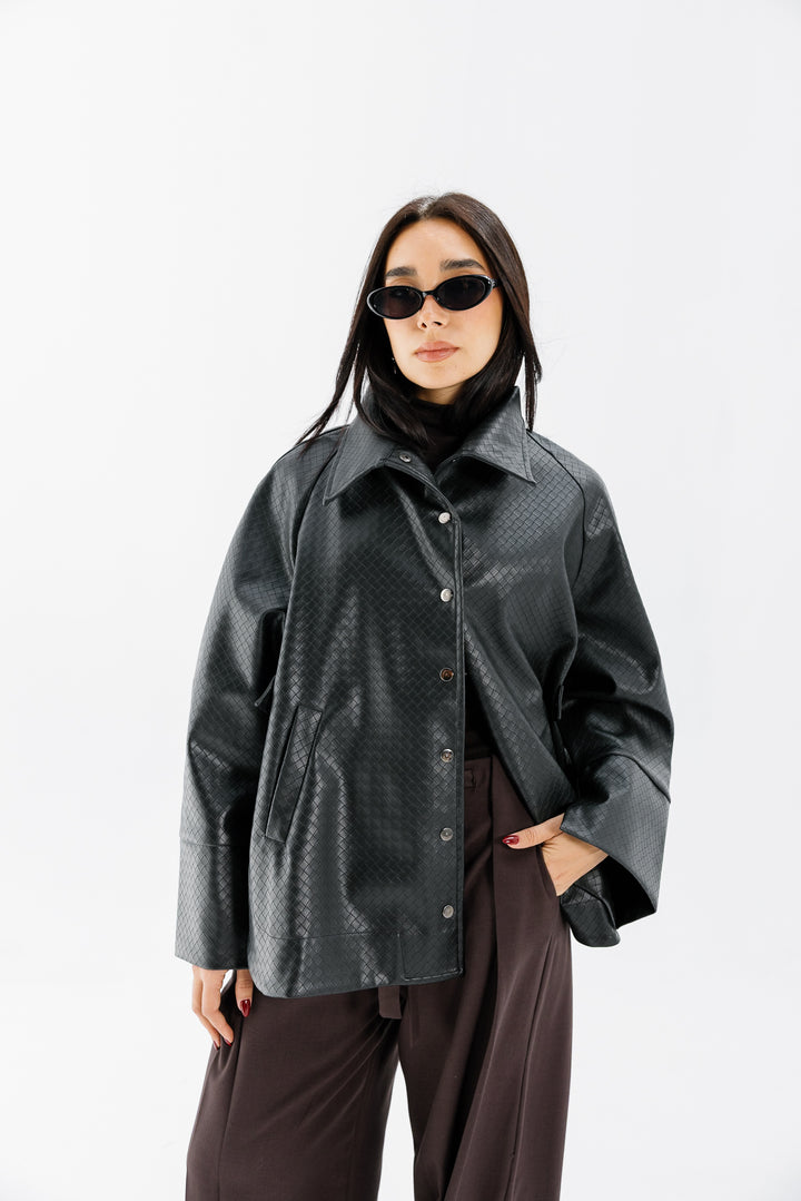 Interlaced Leather Jacket - Black