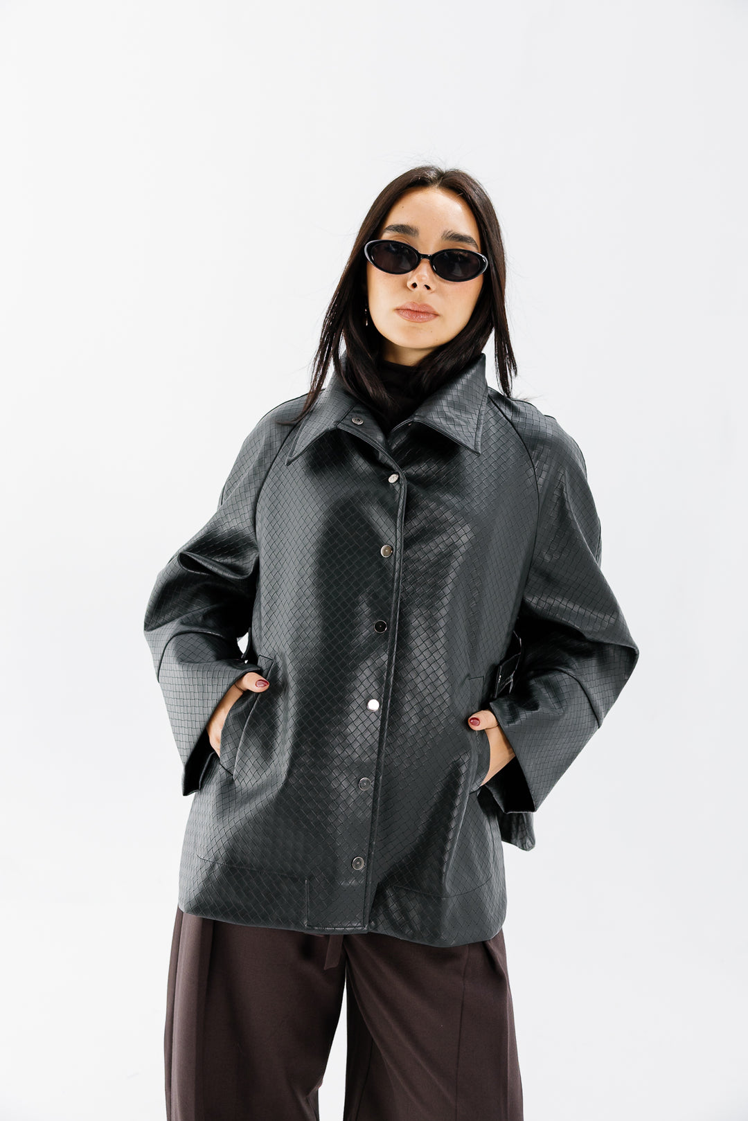 Interlaced Leather Jacket - Black