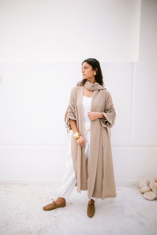 The Round Up Scarfed Kaftan - Beige