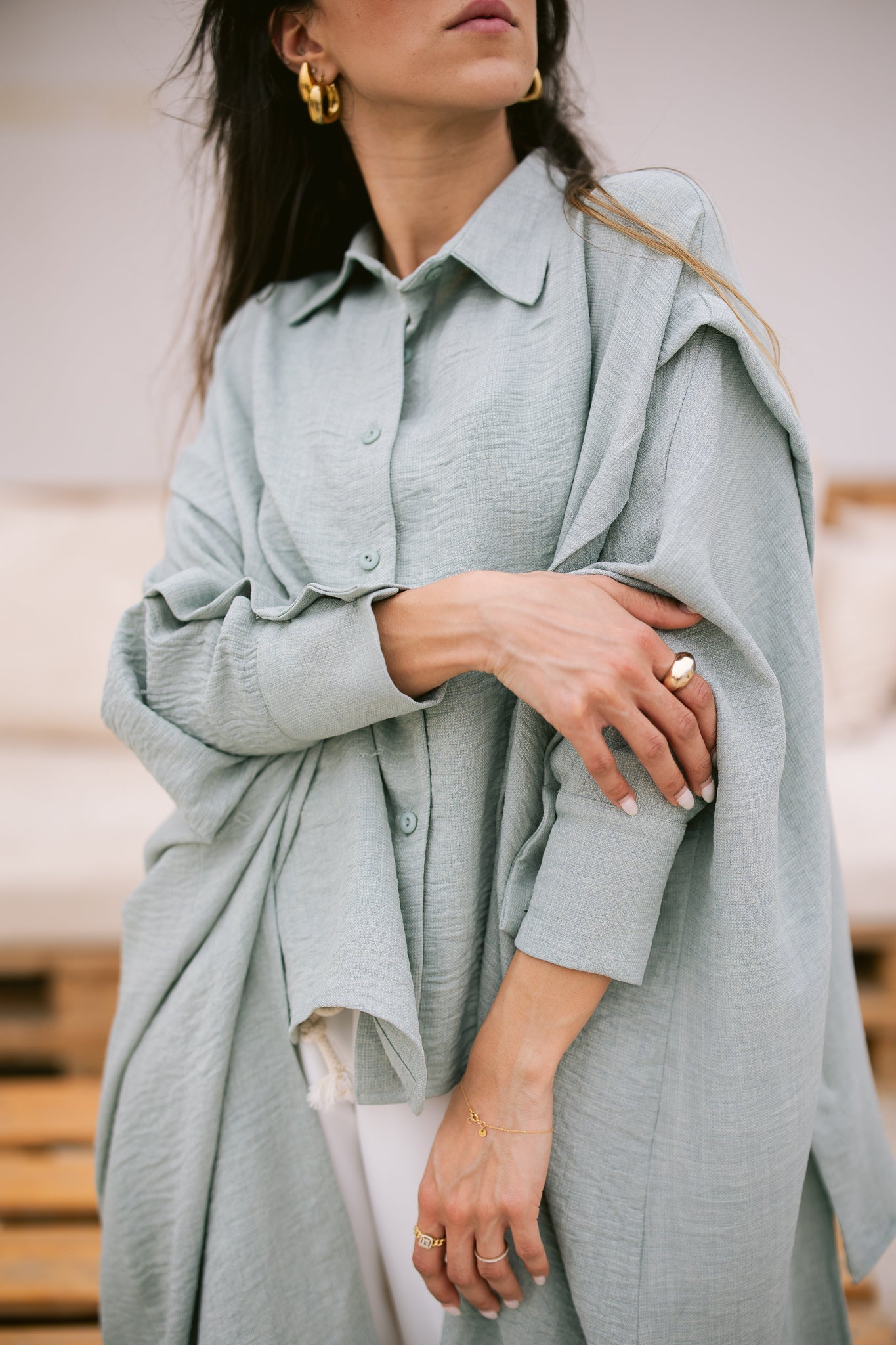 Layered Textured Shirt - Mint