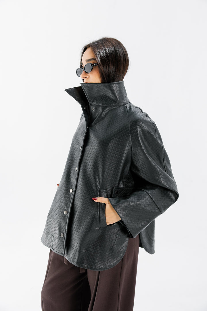 Interlaced Leather Jacket - Black