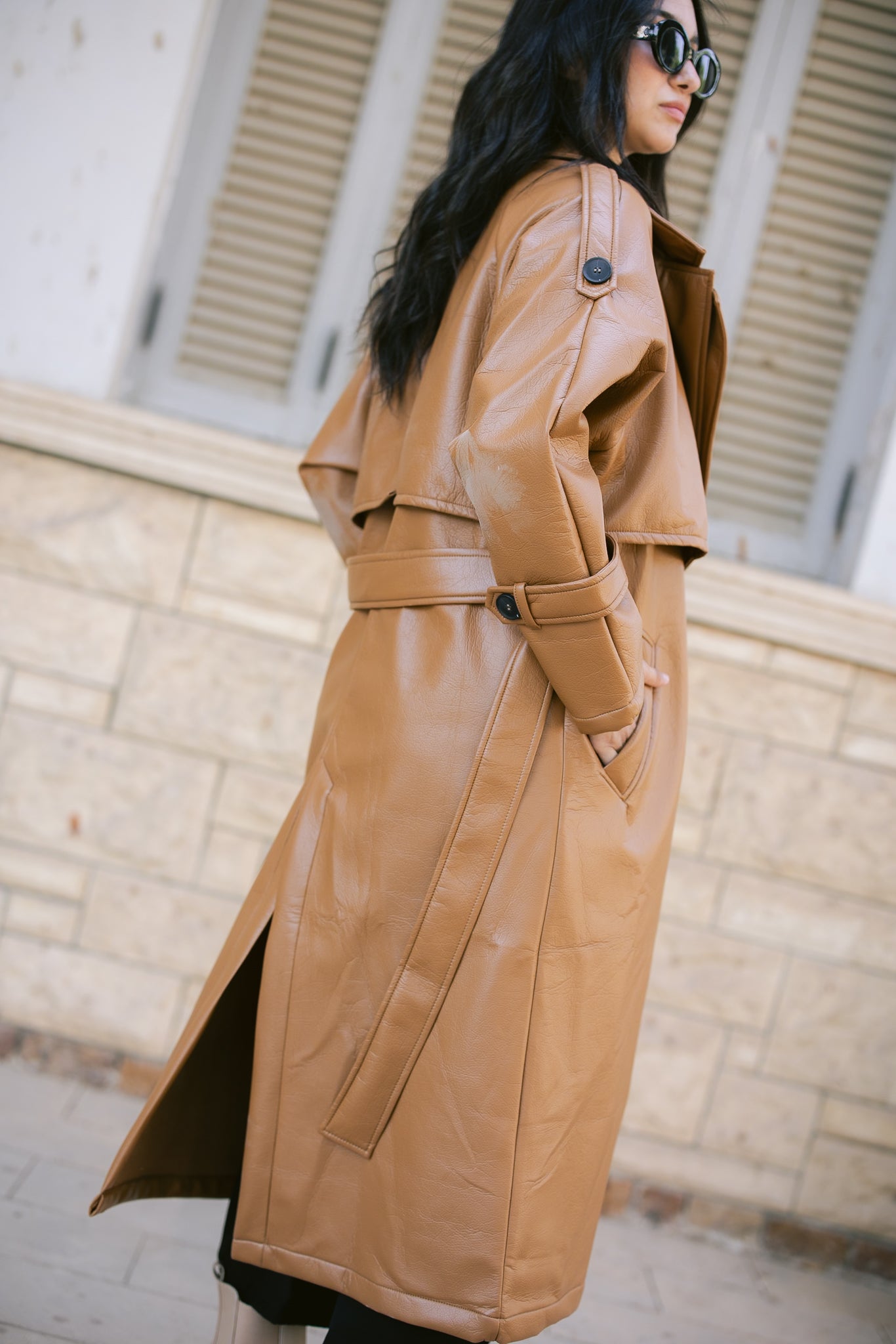 Leather Trench Coat - Camel