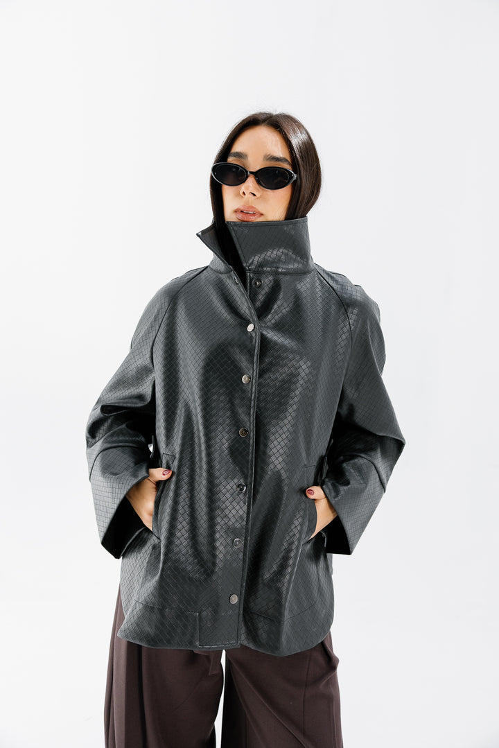 Interlaced Leather Jacket - Black
