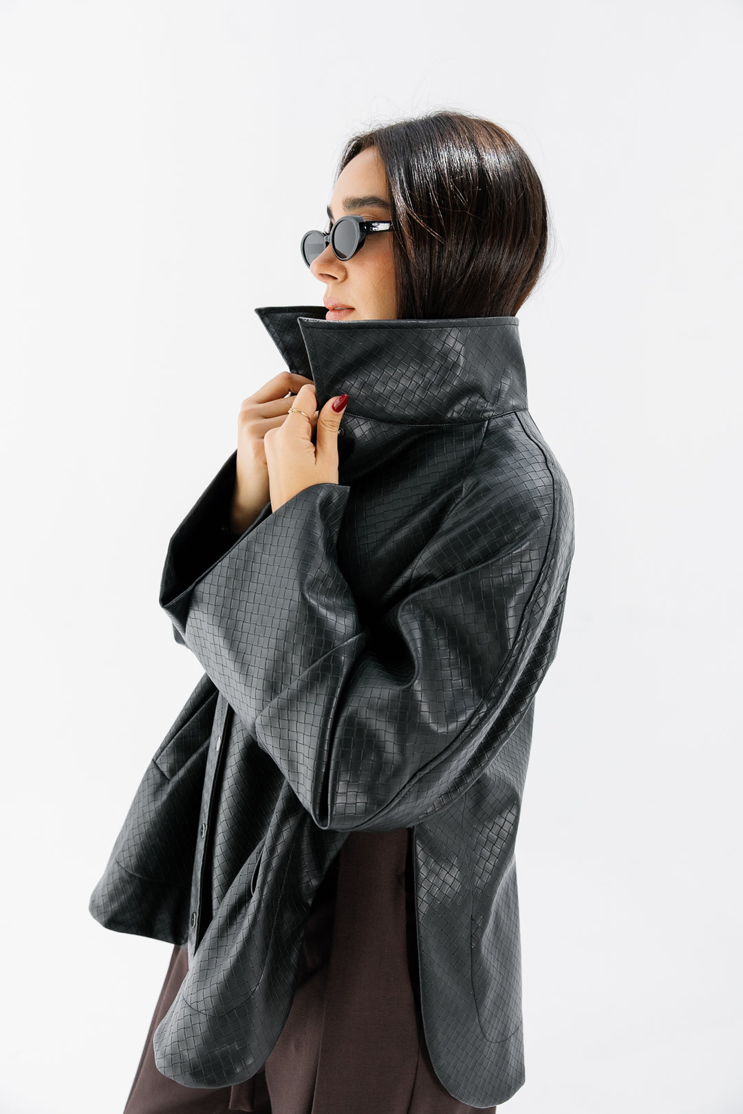 Interlaced Leather Jacket - Black