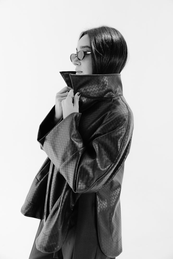 Interlaced Leather Jacket - Black