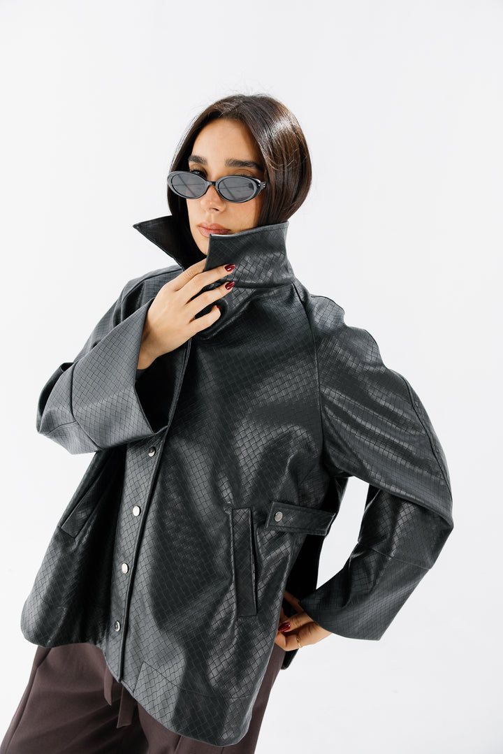 Interlaced Leather Jacket - Black
