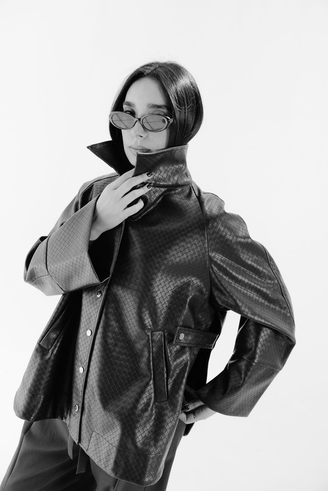 Interlaced Leather Jacket - Black
