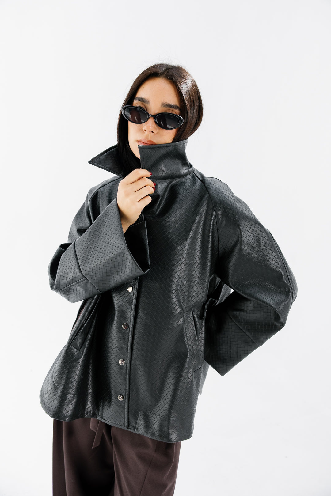 Interlaced Leather Jacket - Black