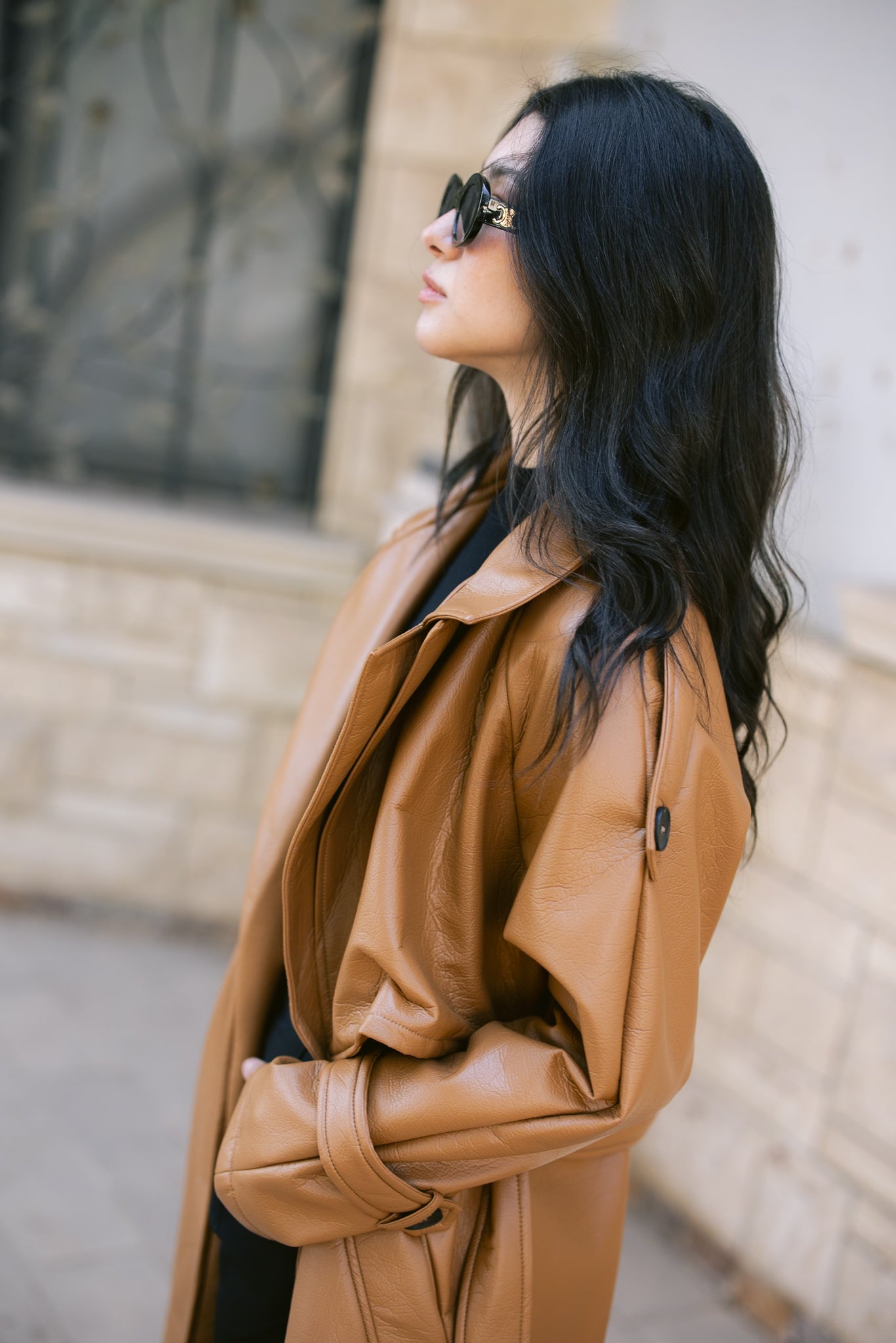 Leather Trench Coat - Camel