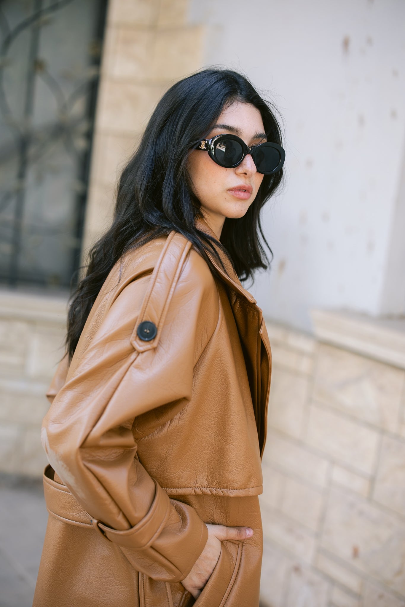 Leather Trench Coat - Camel