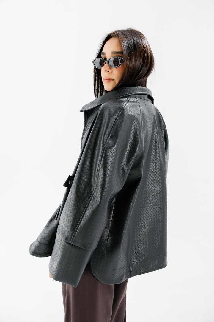 Interlaced Leather Jacket - Black