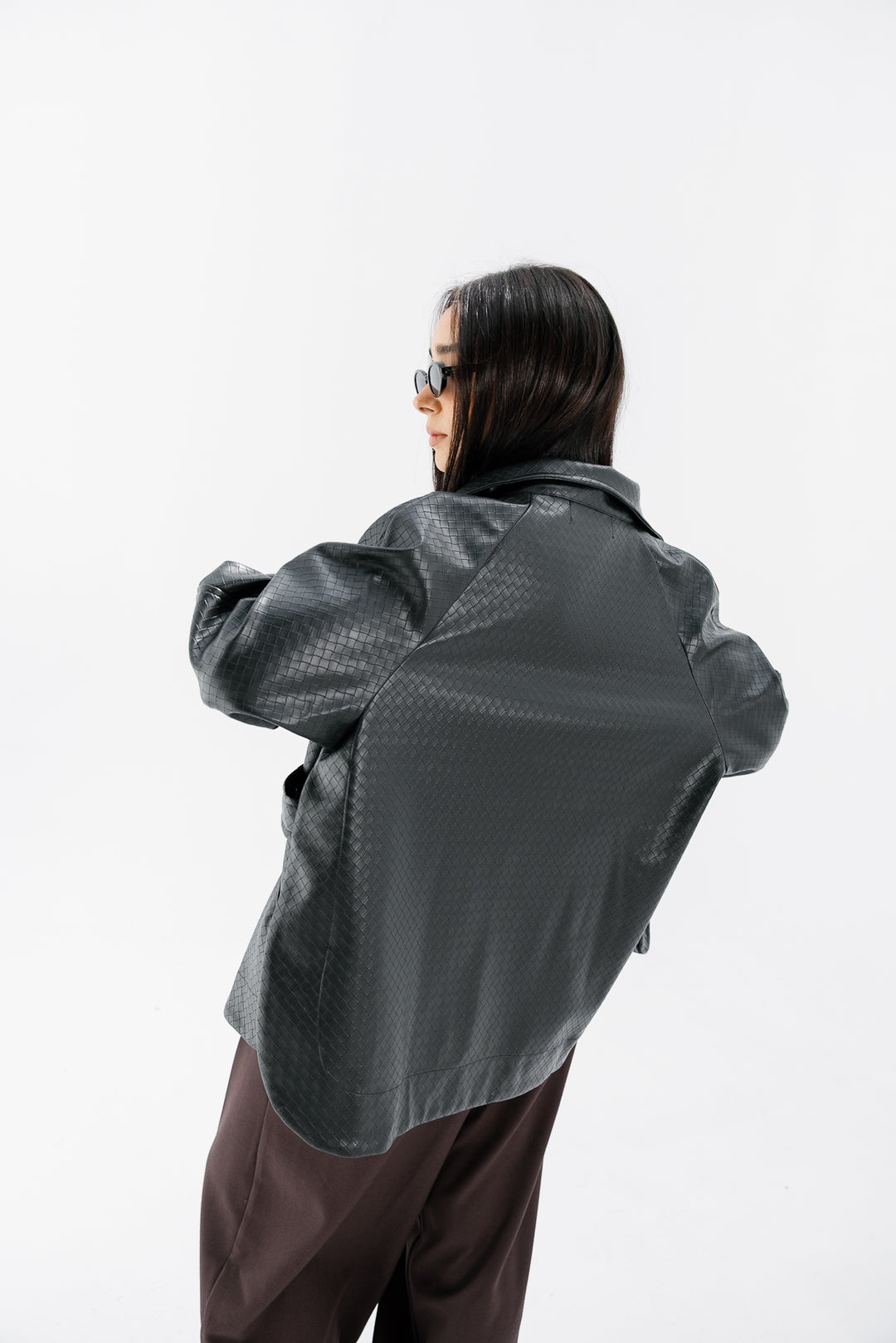 Interlaced Leather Jacket - Black