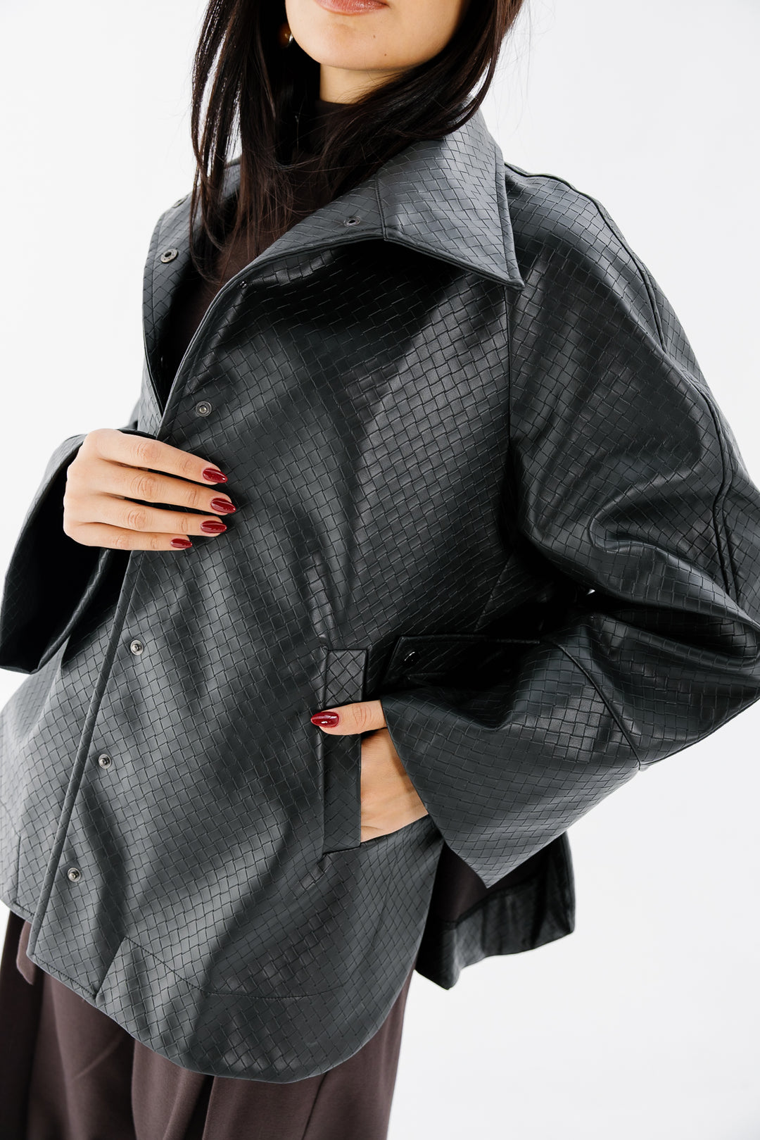 Interlaced Leather Jacket - Black