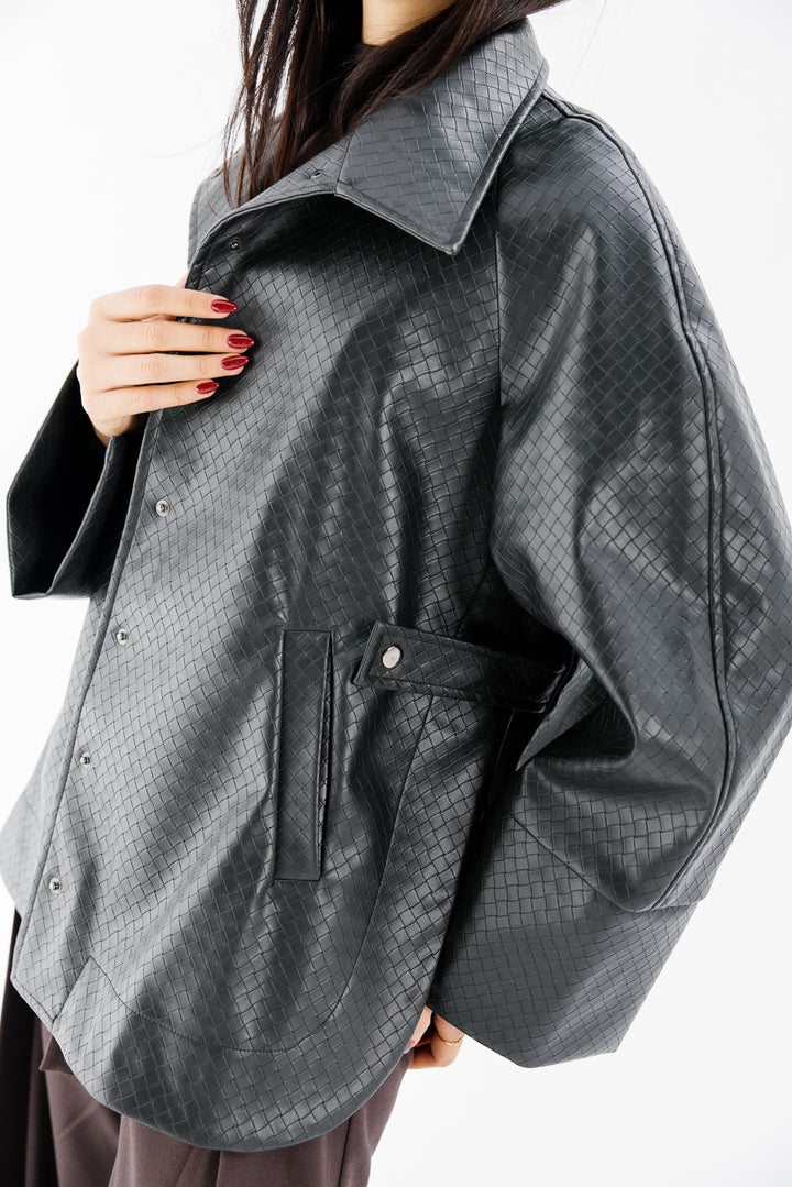 Interlaced Leather Jacket - Black