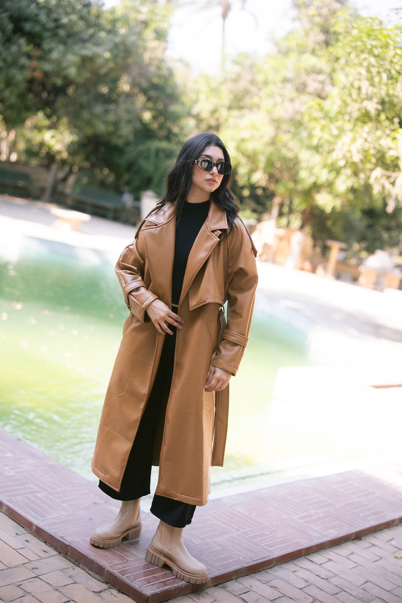 Leather Trench Coat - Camel