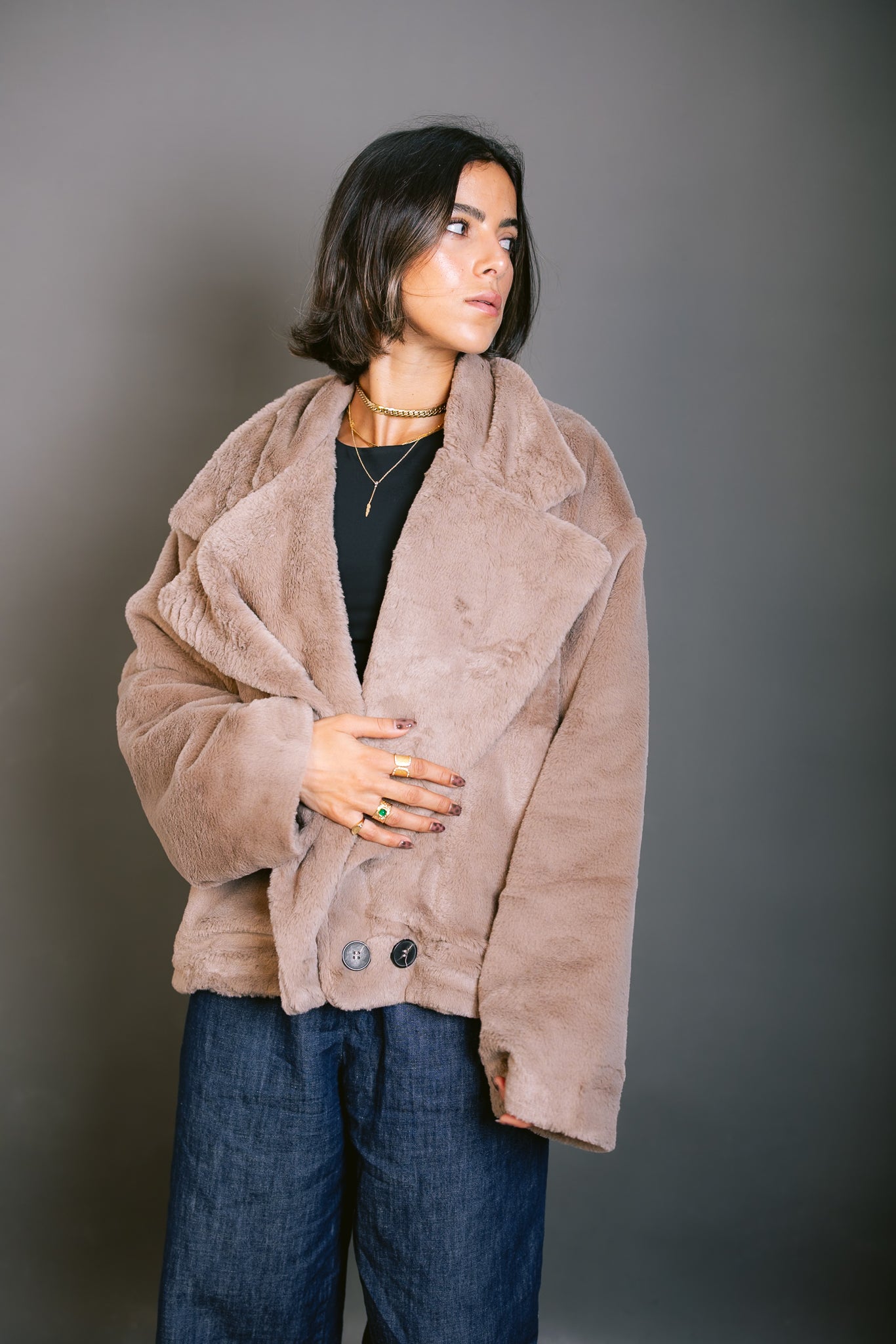 Faux Fur Jacket - Beige