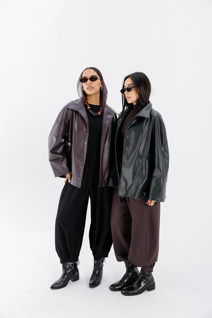 Interlaced Leather Jacket - Black