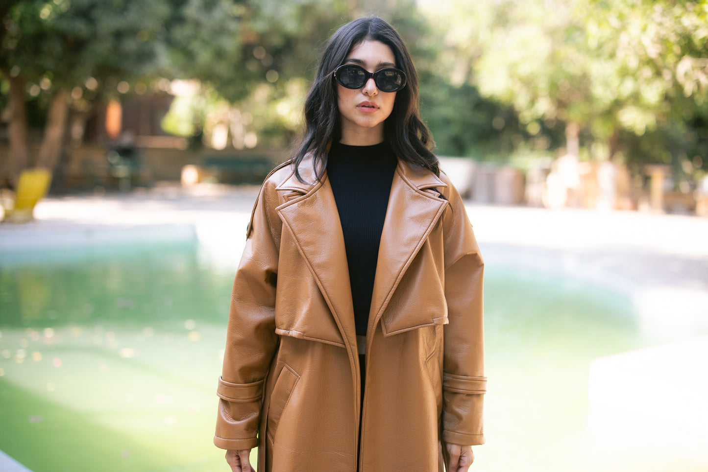 Leather Trench Coat - Camel