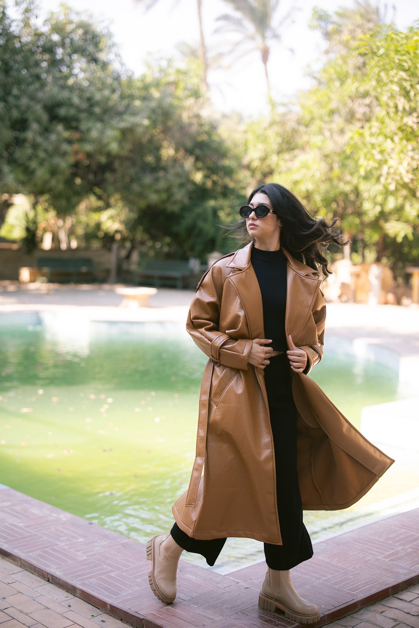 Leather Trench Coat - Camel