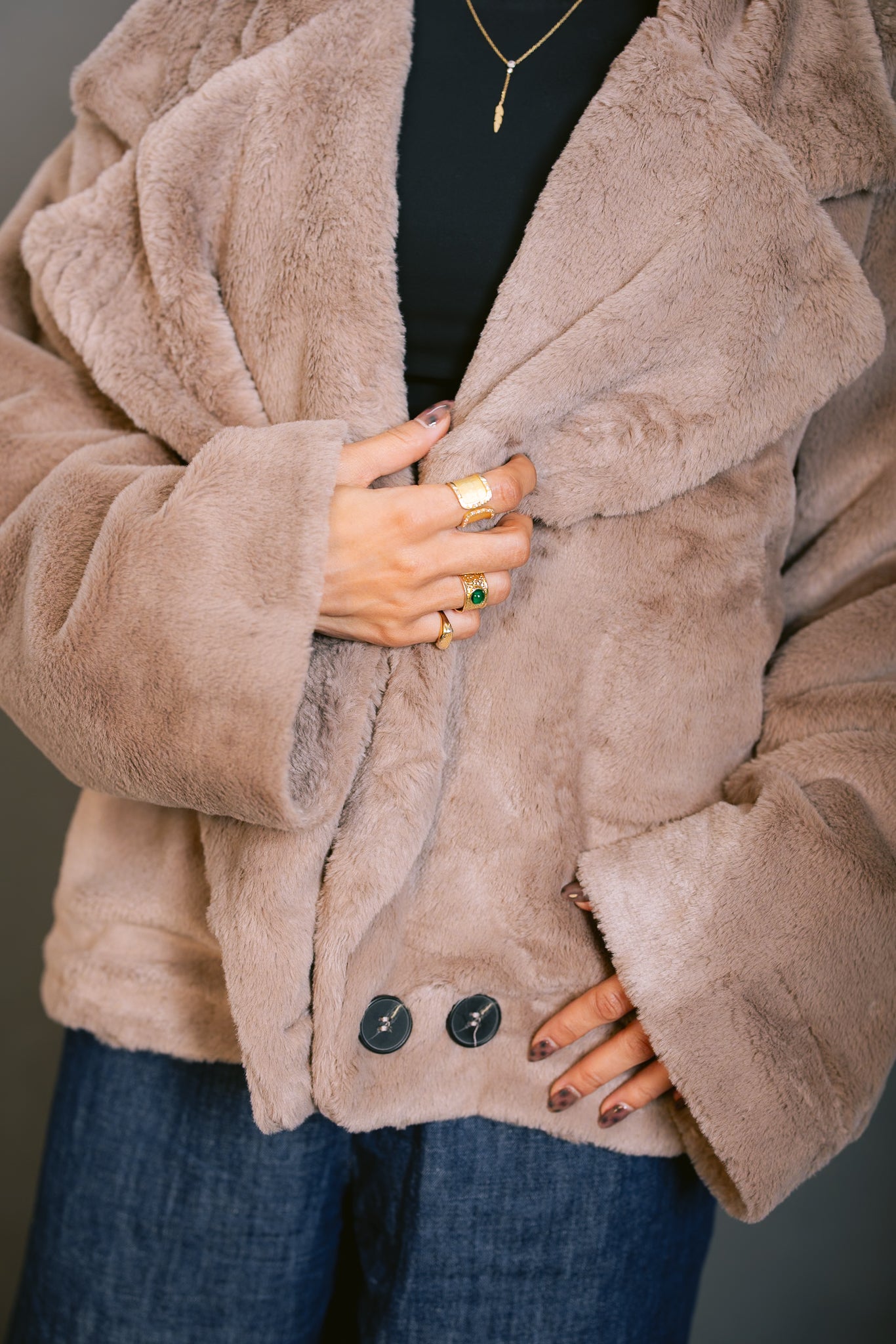 Faux Fur Jacket - Beige