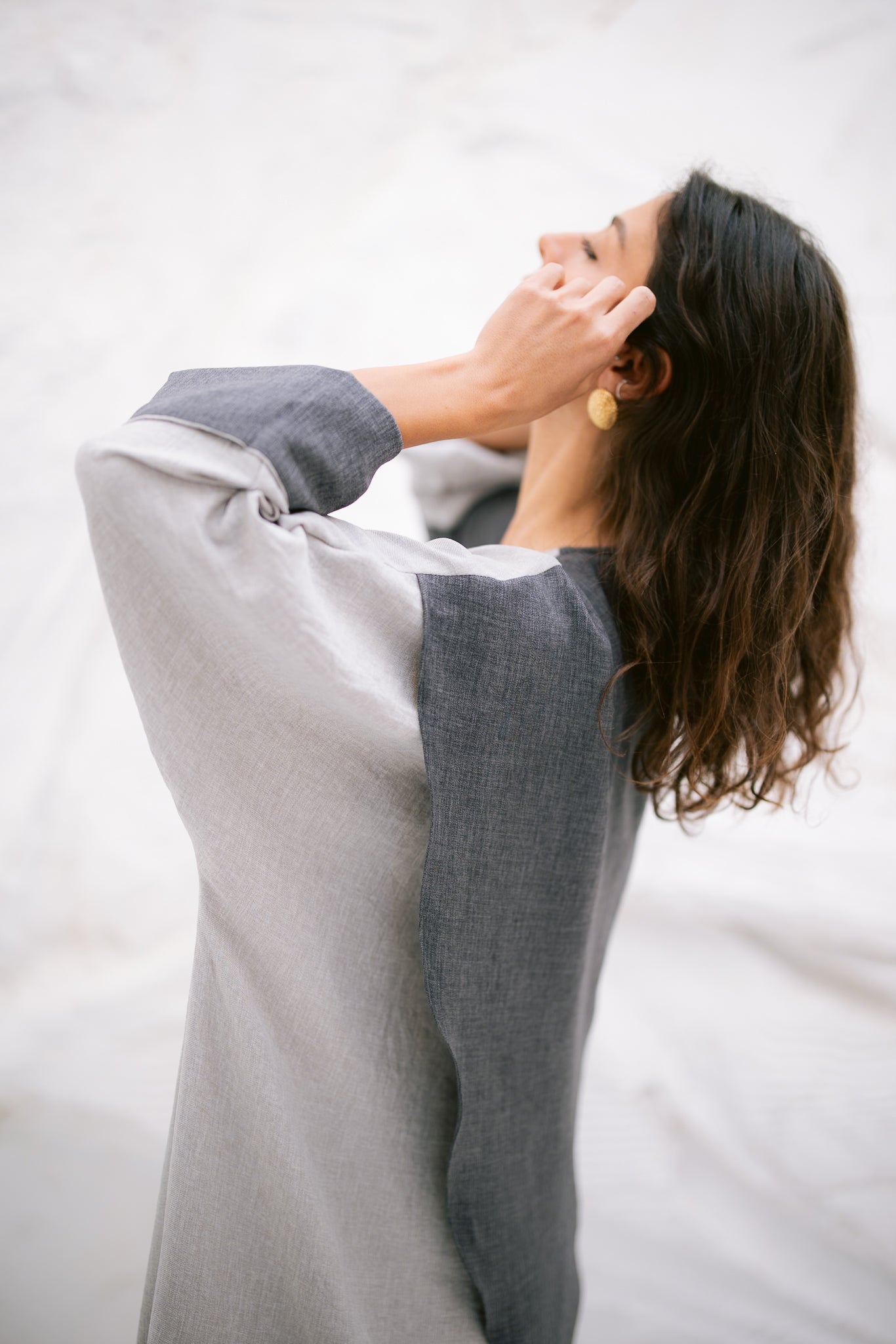 Dual Flowy Kimono - Light Grey/Dark Grey