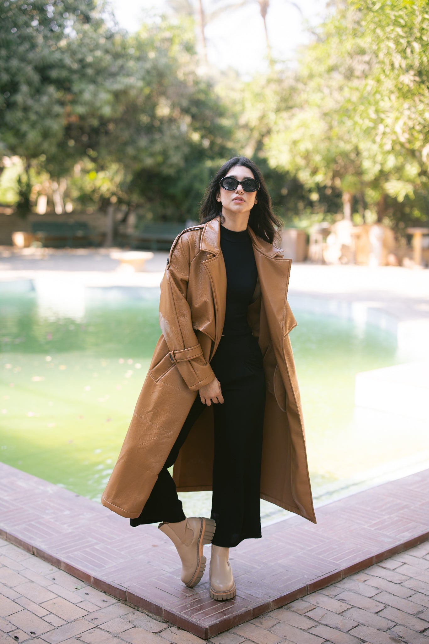 Leather Trench Coat - Camel