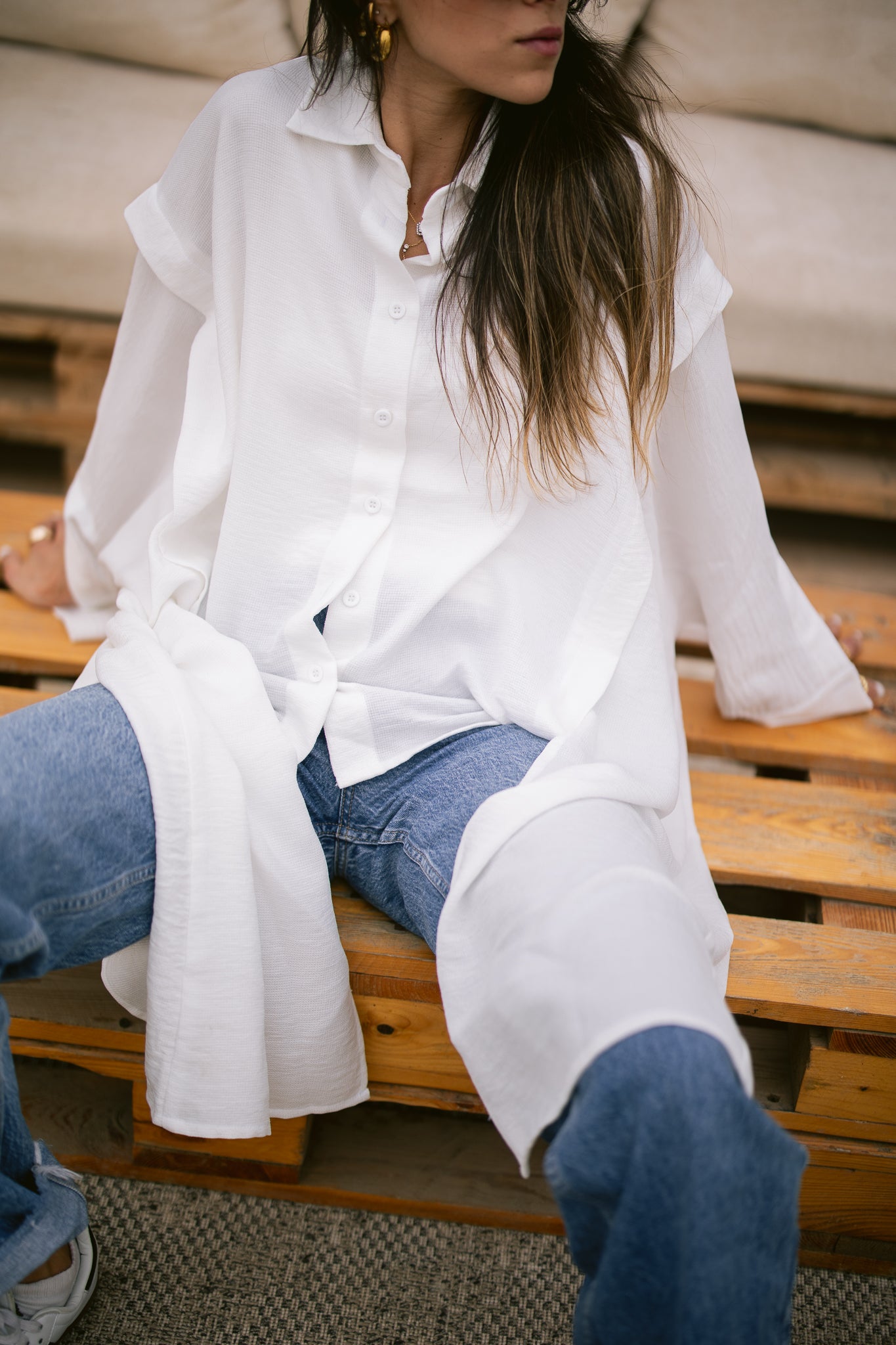 Layered Textured Shirt - White