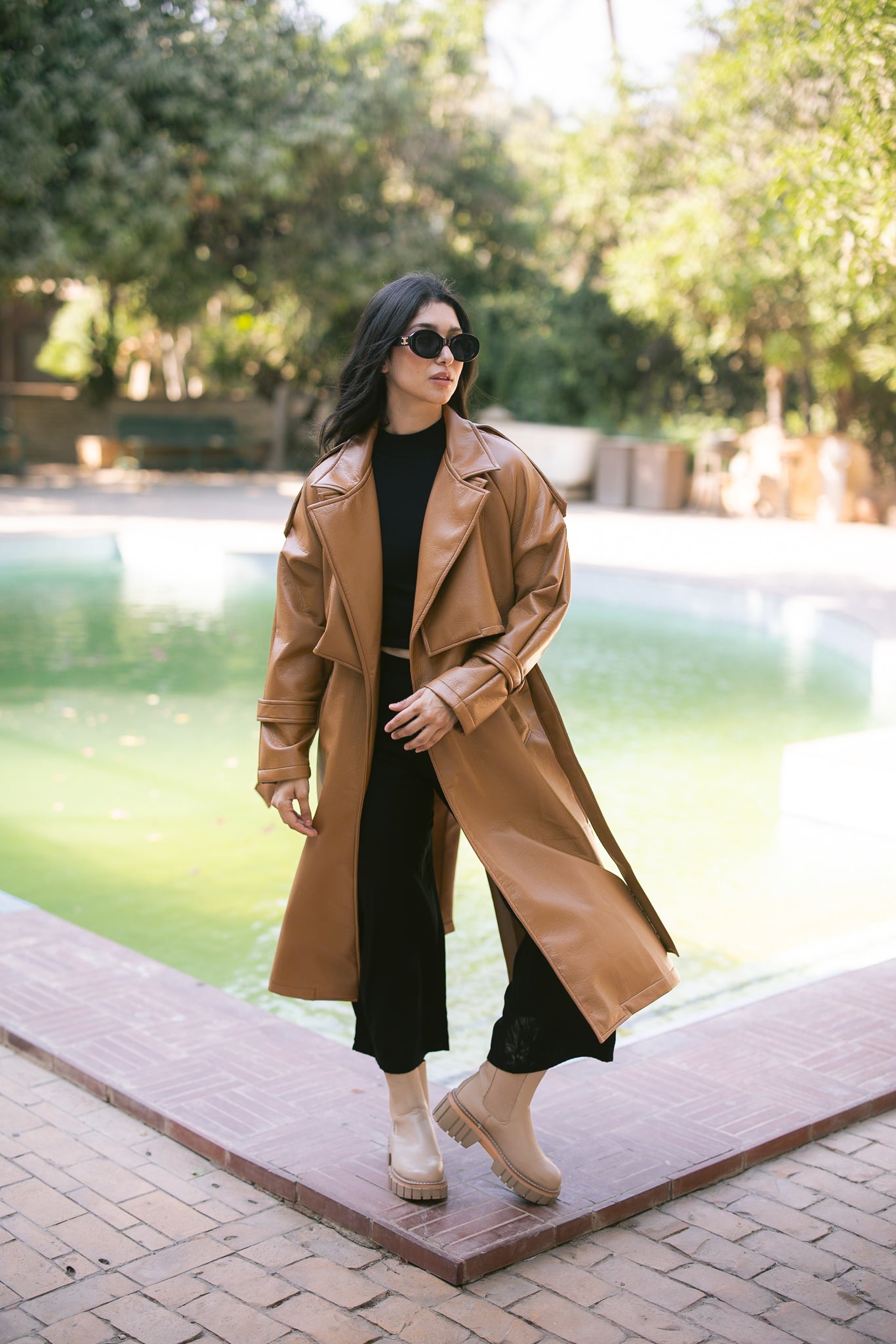 Leather Trench Coat - Camel