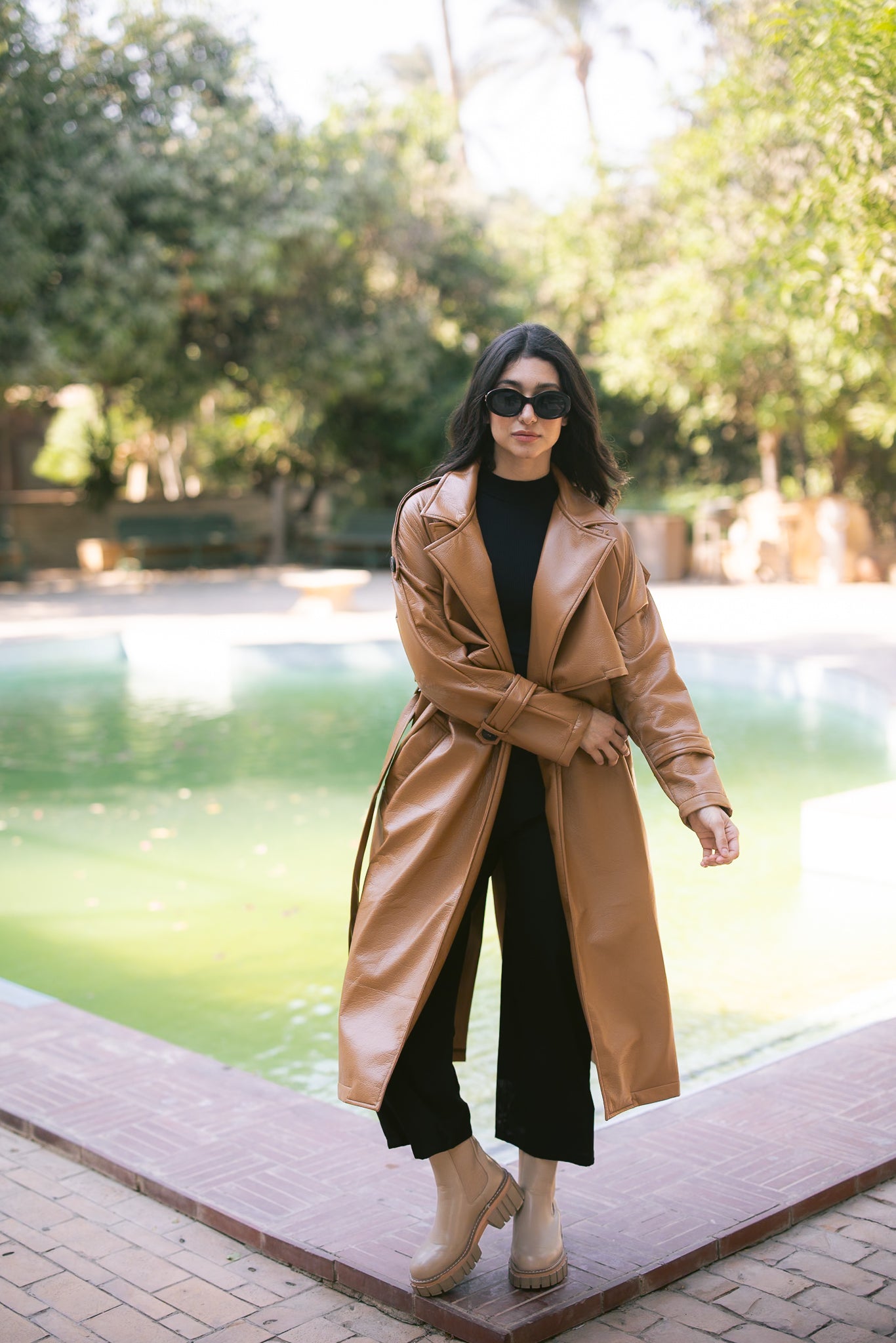 Leather Trench Coat - Camel