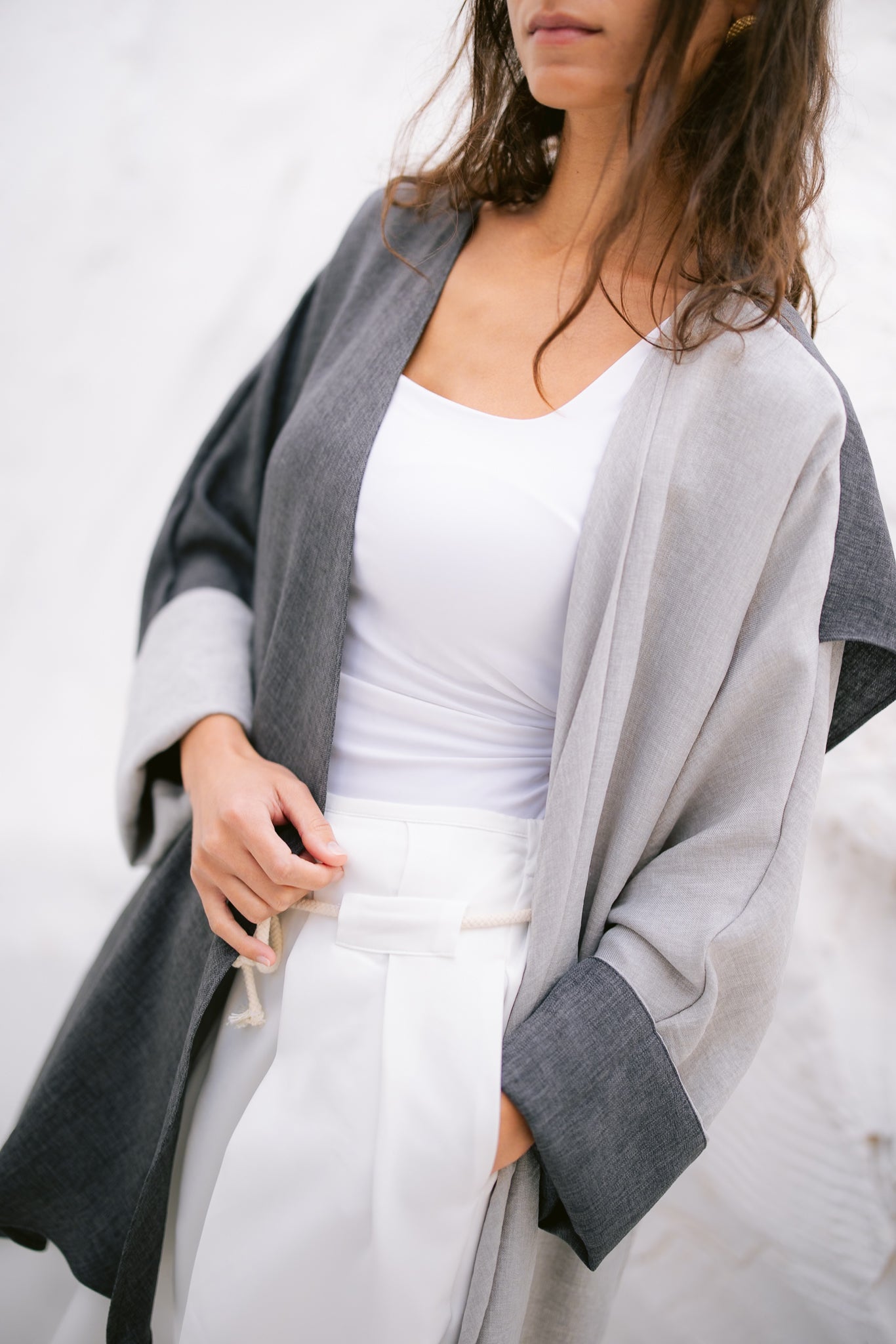 Dual Flowy Kimono - Light Grey/Dark Grey