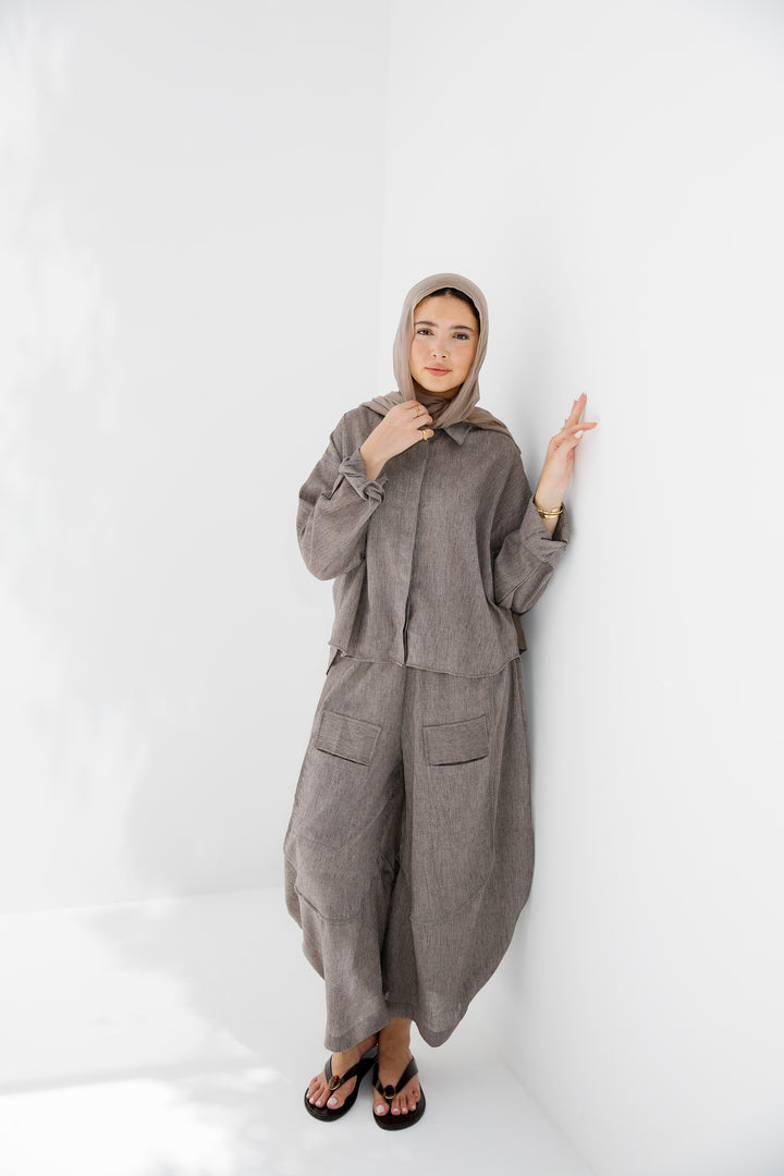 Breeze Balloon Linen Pants - Brown