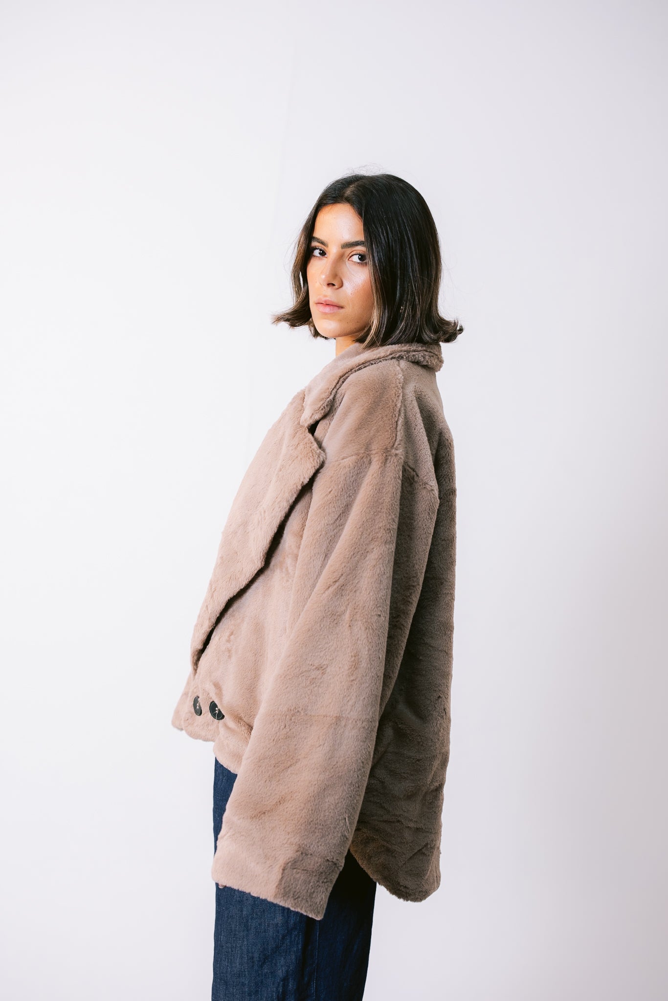 Faux Fur Jacket - Beige