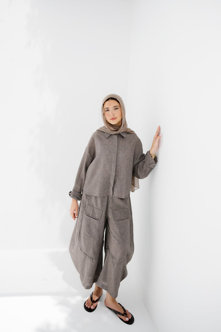Breeze Balloon Linen Pants - Brown