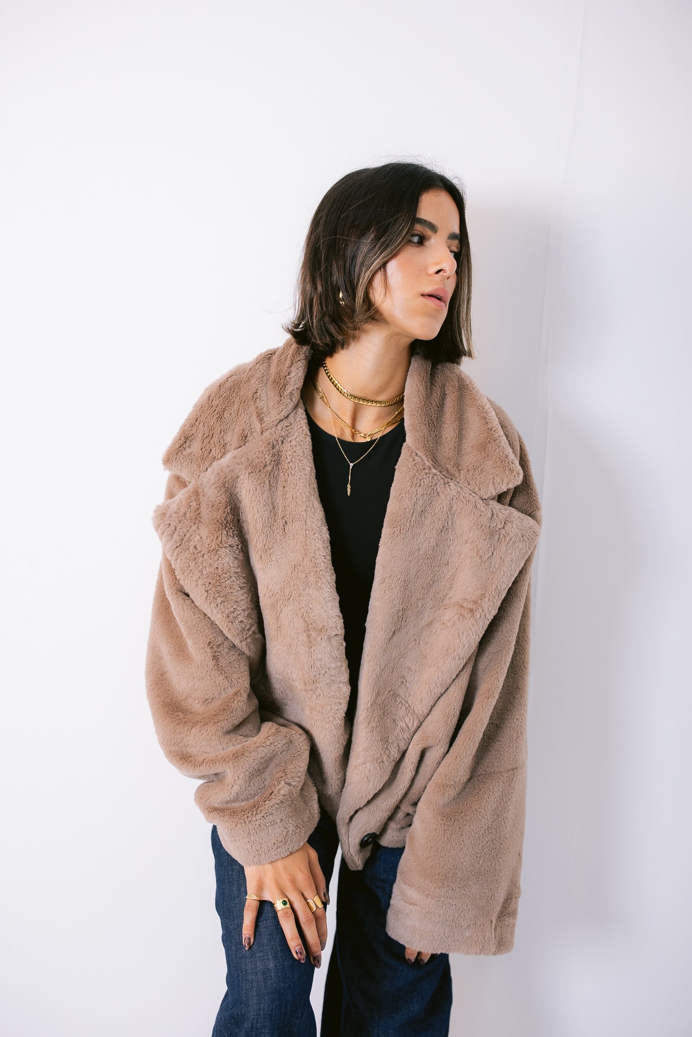 Faux Fur Jacket - Beige