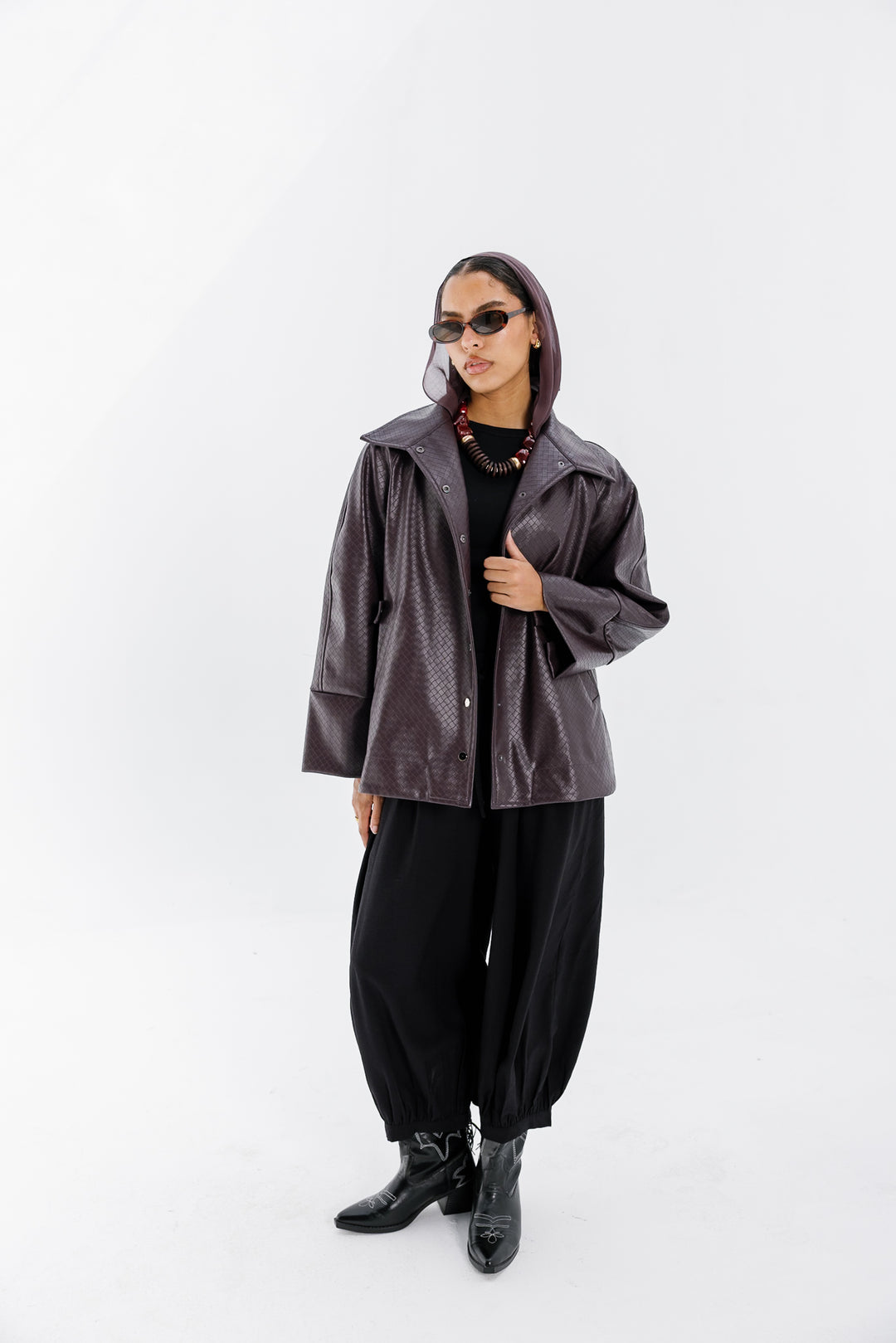 Interlaced Leather Jacket - Burgundy