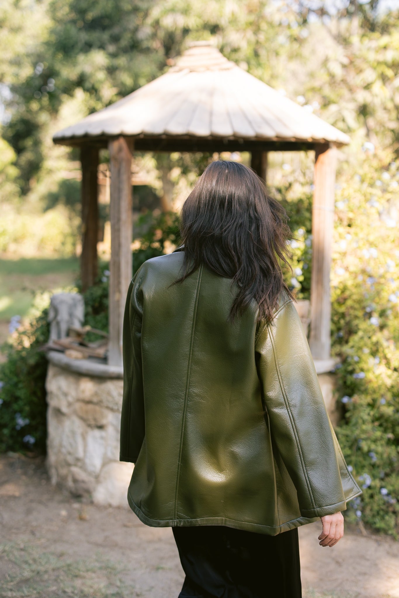 Tailored Leather Blazer - Olive