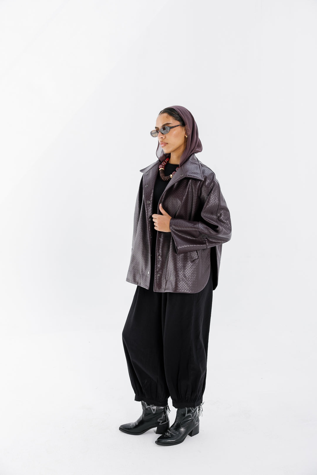 Interlaced Leather Jacket - Burgundy