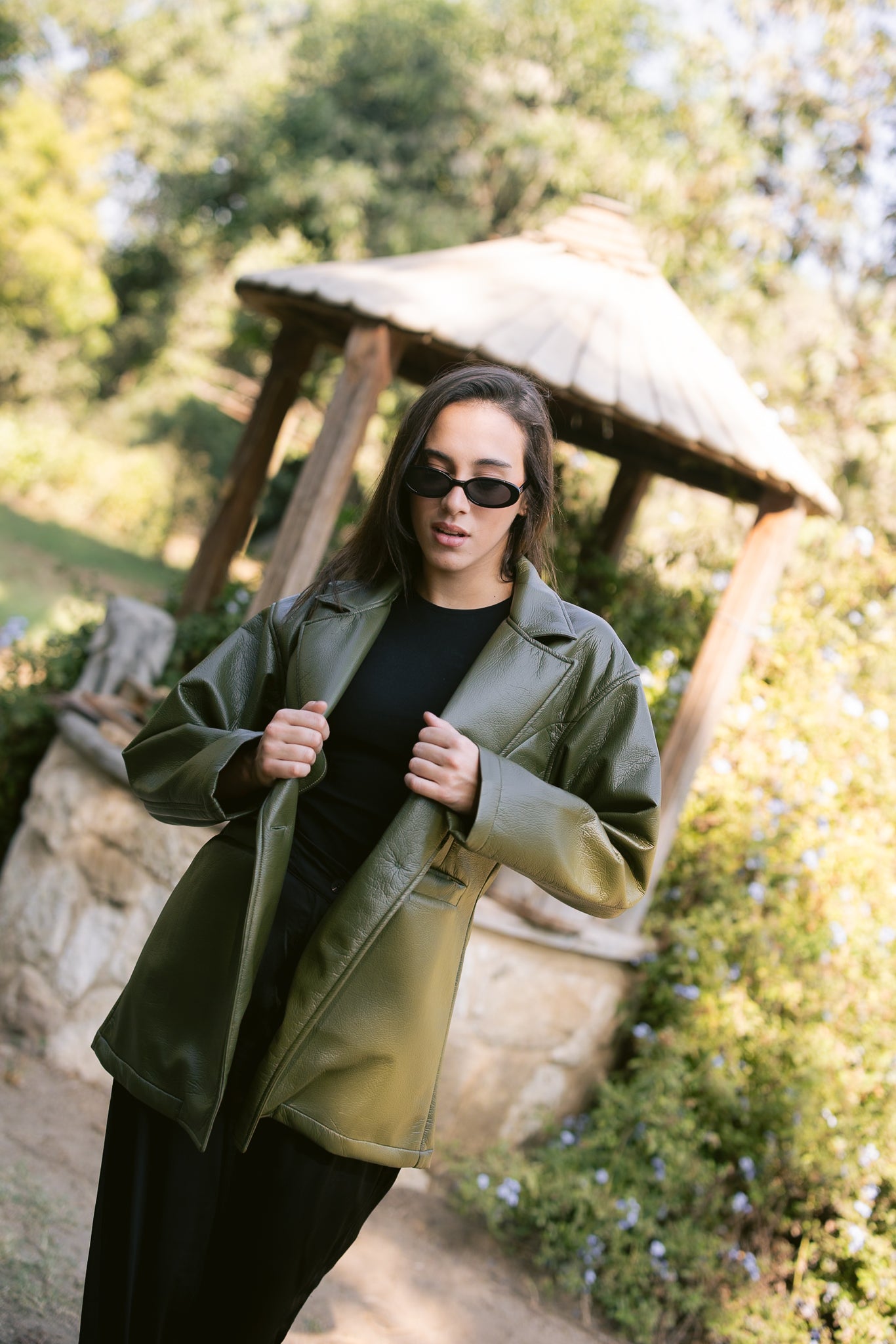 Tailored Leather Blazer - Olive