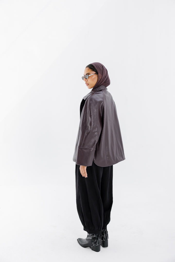 Interlaced Leather Jacket - Burgundy