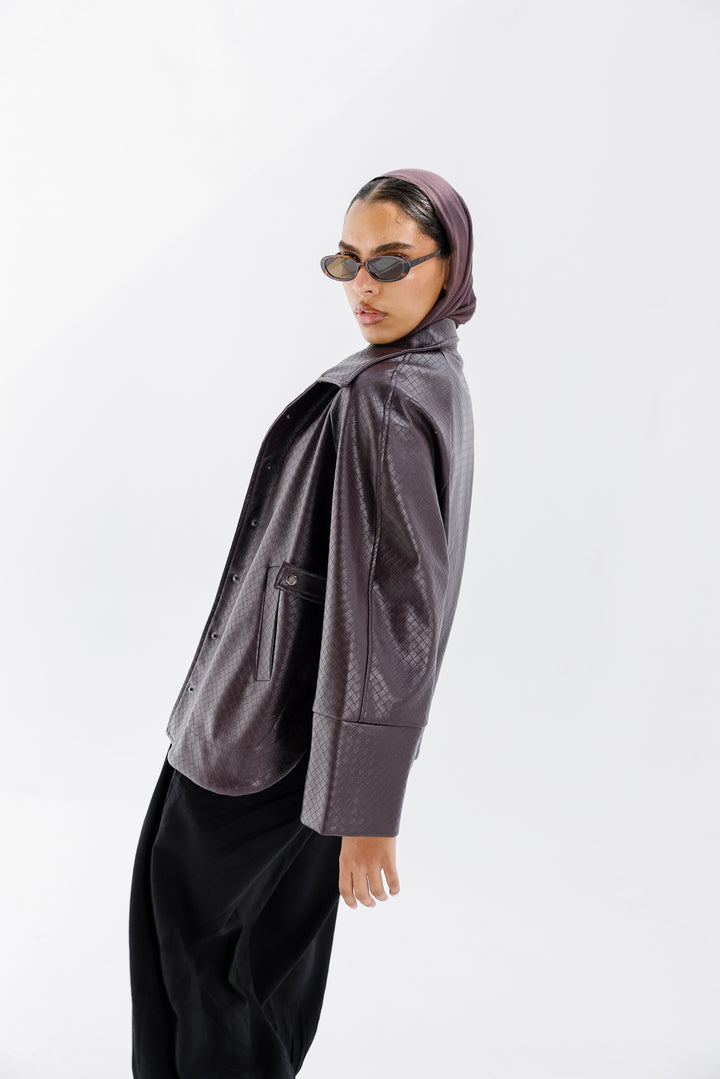 Interlaced Leather Jacket - Burgundy