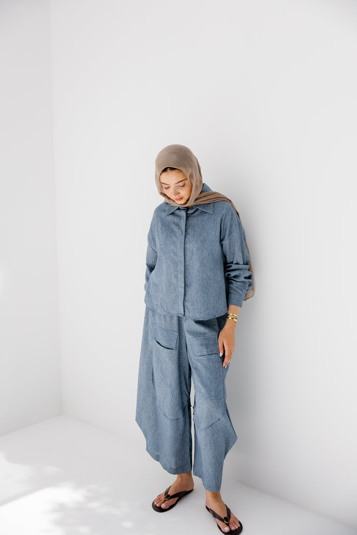 Breeze Balloon Linen Pants - Blue