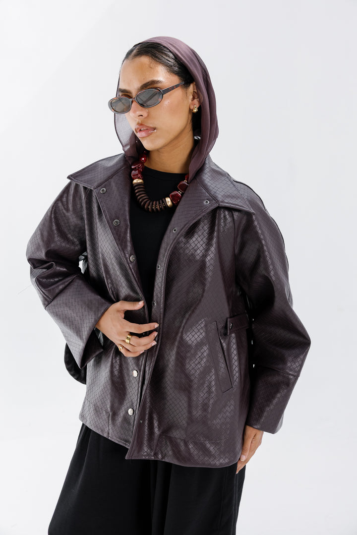 Interlaced Leather Jacket - Burgundy