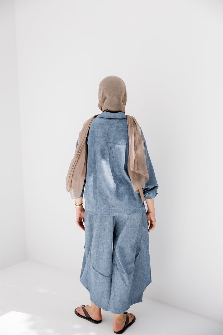 Breeze Balloon Linen Pants - Blue