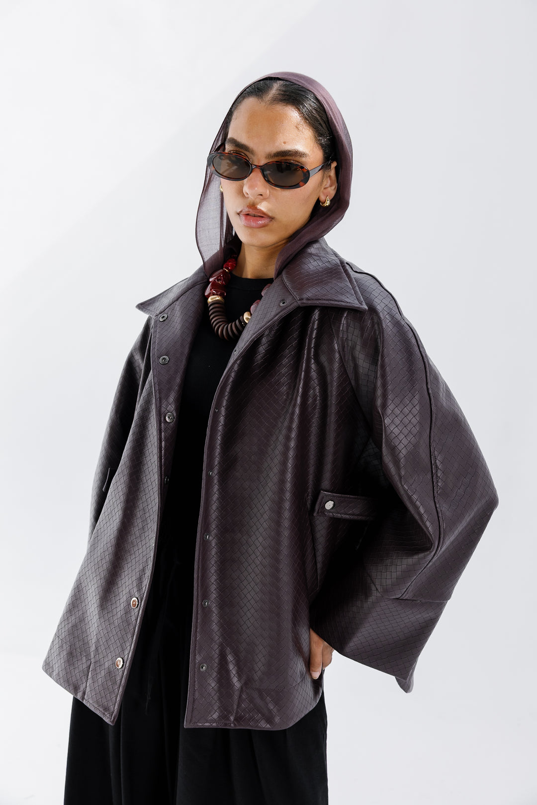 Interlaced Leather Jacket - Burgundy
